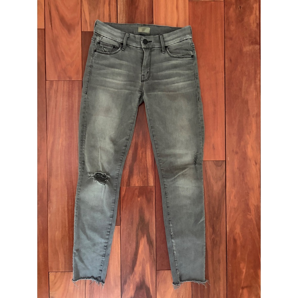 Mother Looker Ankle Fray Jeans Last Chance Saloon Grey Distressed Skinny Size 26 - Picture 2 of 9